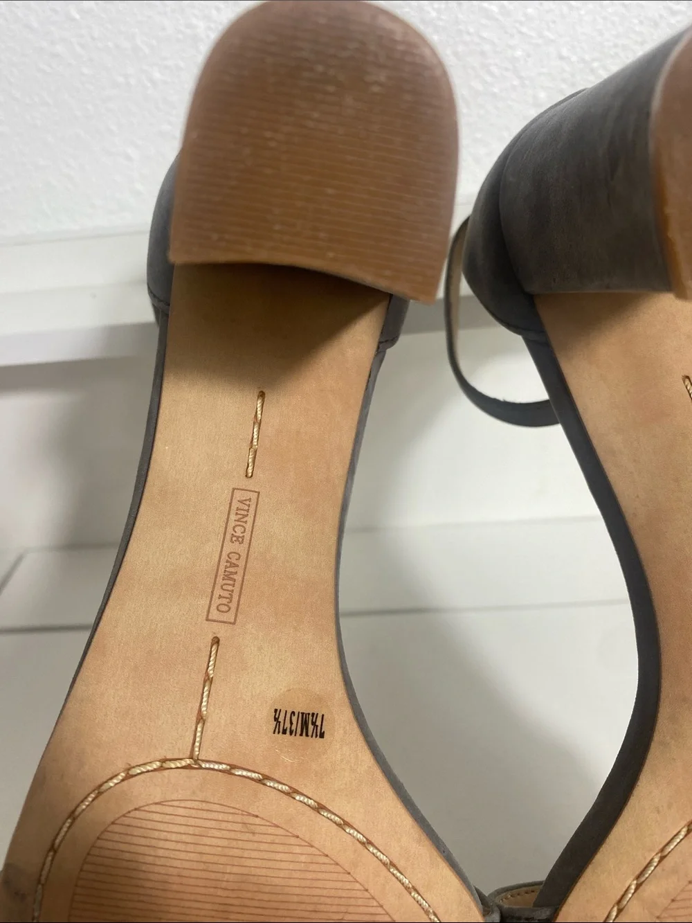 Vince Camuto Charcoal Suede Ankle-Strap Block Heels Size 7.5 M